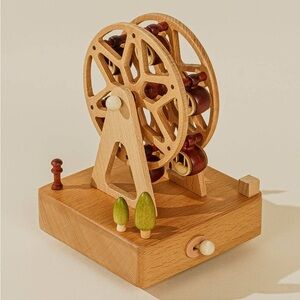 Wooden Ferris Wheel Music Box with Mini Trees